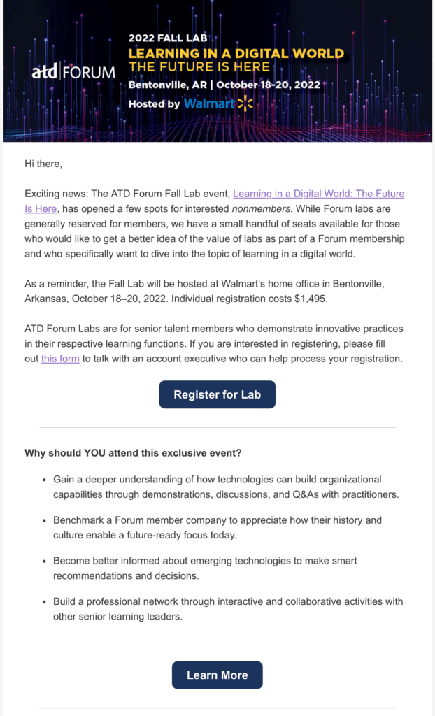 2022 ATD Forum Fall Lab — full email creative