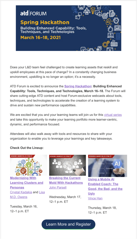 2022 ATD Forum Spring Hackathon — full email creative